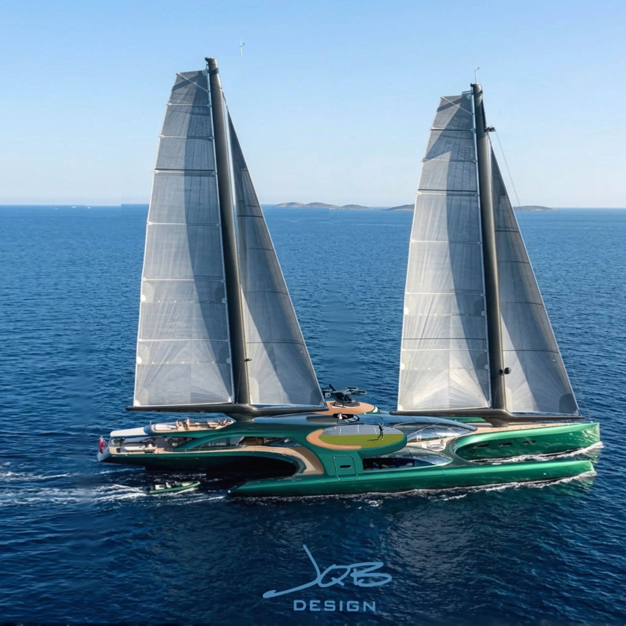 250 ft trimaran schooner ecoyacht concept with twin unstayed carbon rigs — JQB Ltd