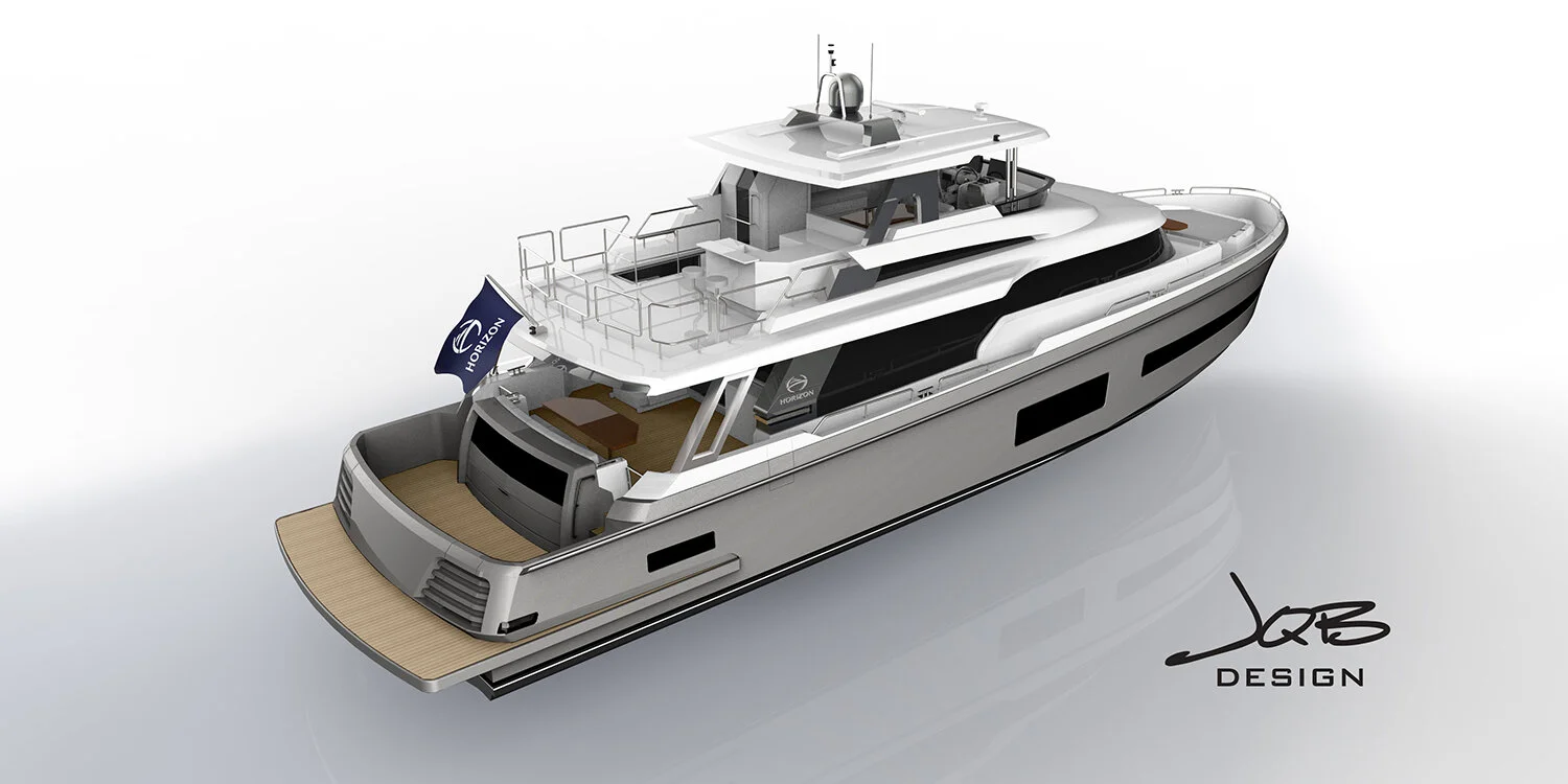 Complete SolidWorks exterior model supplied to Horizon Yachts after full hydrodynamic and hull-design study, verified by tank testing in Taiwan.